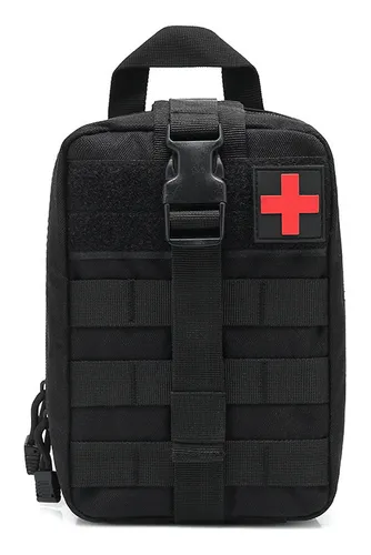 POUCH PARA BOTIQUIN TACTICO PRIM. AUX. TELA NEGRA CRUZ ROJA