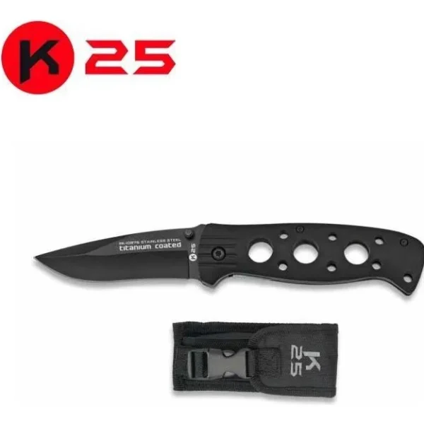 Navaja Táctica K25 Mango Negro 8 cm  ID 10876 con Funda